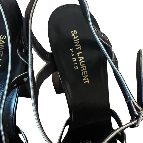 Saint Laurent Black Leather Platform Heel Sandal Silver Hearts EU 40.5 US 10.5 - Picture 10 of 14
